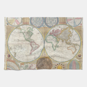 World Travel Map Antique Vintage Geography Kitchen Towel