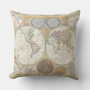 World Travel Map Antique Vintage Geography Outdoor Pillow