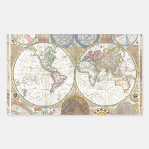 World Travel Map Antique Vintage Geography Sticker