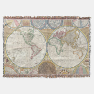 World Travel Map Antique Vintage Geography Throw Blanket