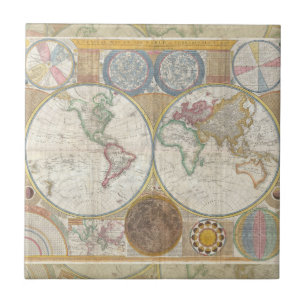 World Travel Map Antique Vintage Geography Tile