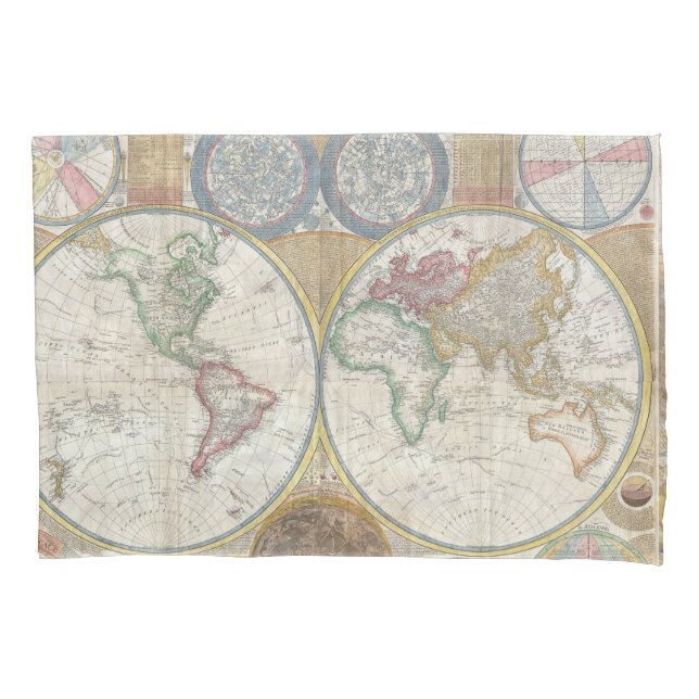 World Travel Map Antique Vintage Pillowcase (Front)