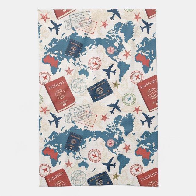 World Travel Map Pattern Kitchen Towel (Vertical)