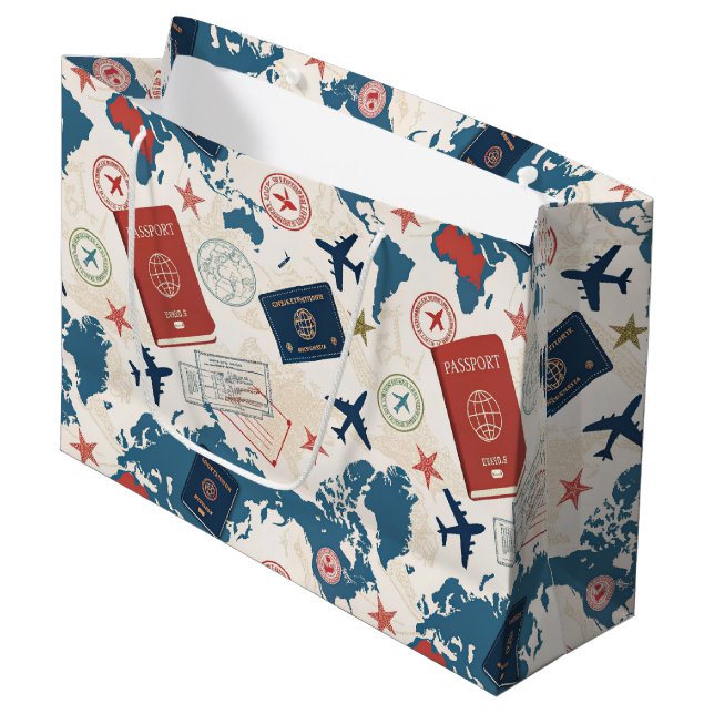 World Travel Map Pattern Large Gift Bag (Front Angled)