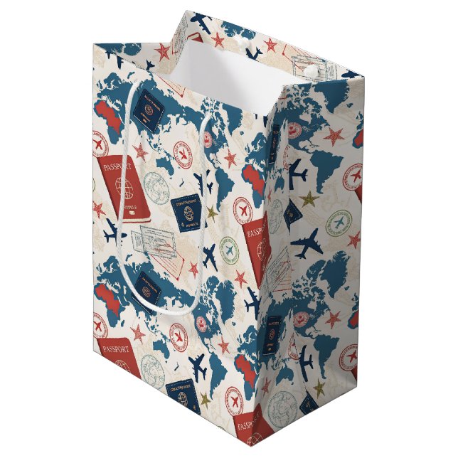 World Travel Map Pattern Medium Gift Bag (Front Angled)