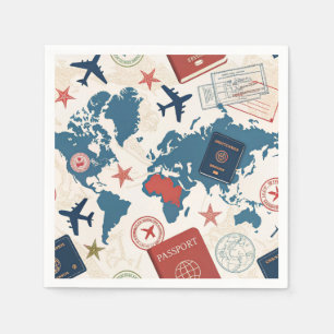 World Travel Map Pattern Napkin