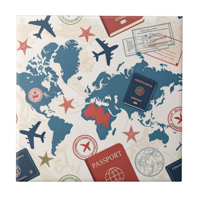 World Travel Map Pattern Tile (Front)