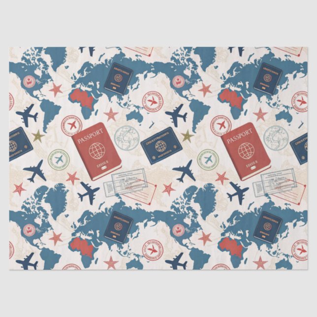 World Travel Map Pattern Tissue Paper (Front)