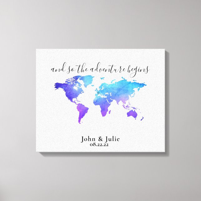 World Travel Map Wedding Guest Book Canvas (Front)
