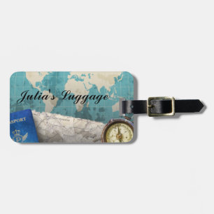 World Travel Papers, maps & Compass Luggage Tag