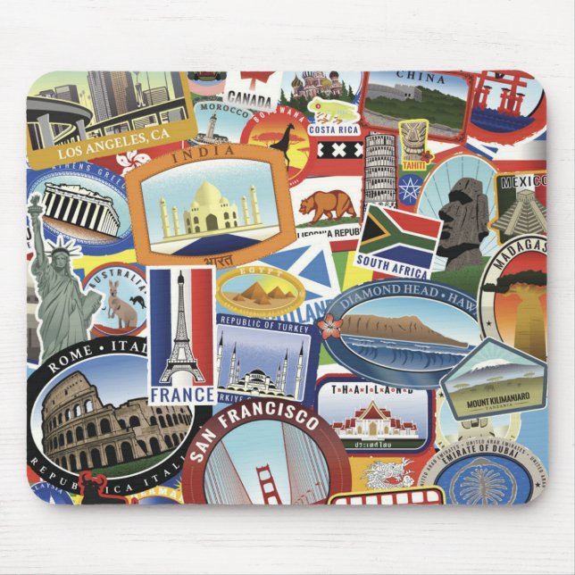 World Travel Pattern Mouse Pad (Front)