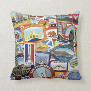 World Travel Pattern Throw Pillow