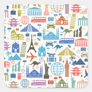 world travel square sticker