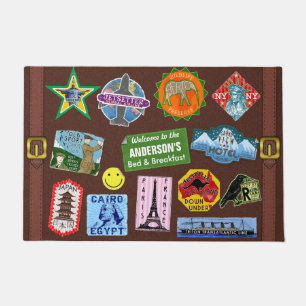 World Travel Vintage Luggage Sticker Suitcase Name Doormat