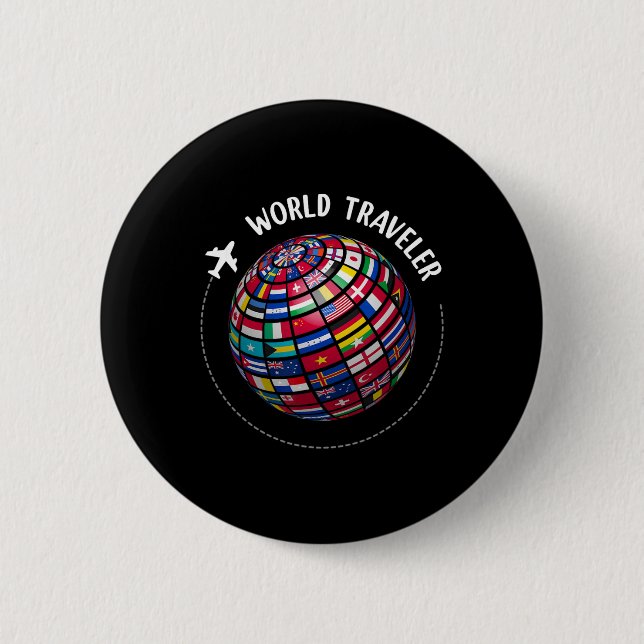 World Traveler Map, World Flags Traveler, Countrie 2 Inch Round Button (Front)