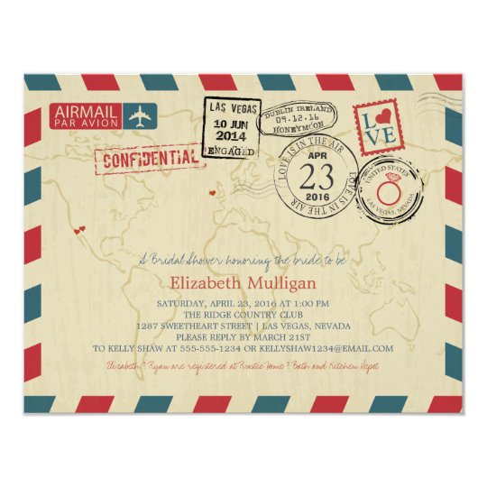 World Traveller Airmail | Bridal Shower Card