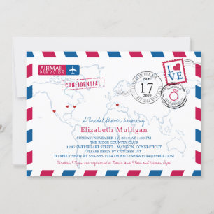 World Traveller Airmail Bridal Shower Invitation