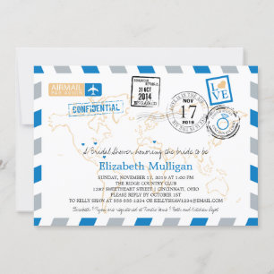 World Traveller Airmail Bridal Shower Invitation