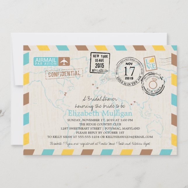 World Traveller Airmail | Bridal Shower Invitation (Front)