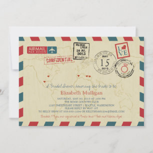World Traveller Airmail   Bridal Shower Invitation