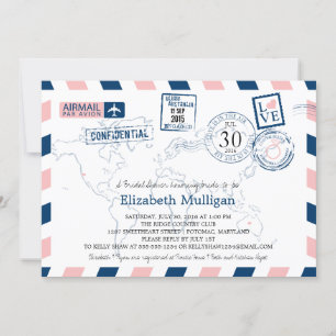 World Traveller Airmail   Bridal Shower Invitation