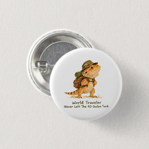 World Traveller Bearded Dragon Art 1 Inch Round Button