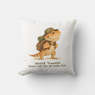 World Traveller Bearded Dragon Art Throw Pillow