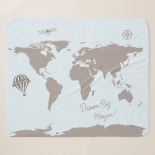 World Traveller Blue Dream Big Personalized baby Sherpa Blanket