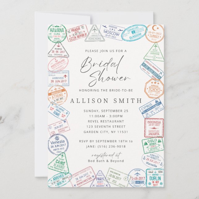 World Traveller Bridal Shower Invitation (Front)