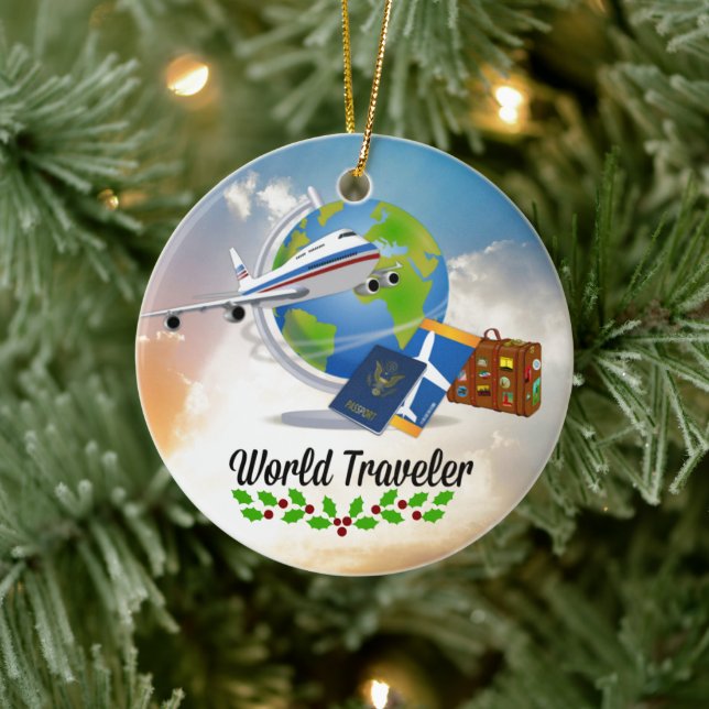 World Traveller Christmas Ceramic Ornament (Tree)