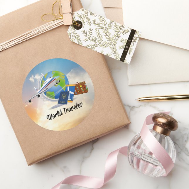 World Traveller, Design 2, Classic Round Sticker (Gifting)