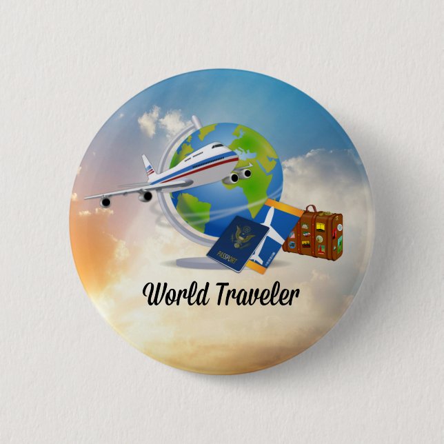 World Traveller, Design 2 Inch Round Button (Front)