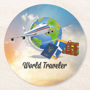 World Traveller, Design 2, Round Paper Coaster