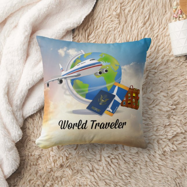 World Traveller, Design 2, Throw Pillow (Blanket)