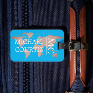 World Traveller map metal Monogrammed personalize Luggage Tag