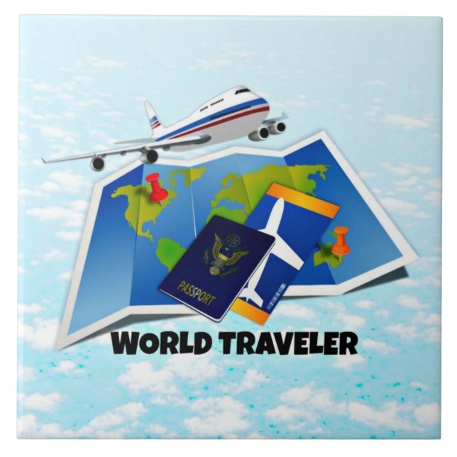 World Traveller - Map, Passport, and Tickets, Tile (Front)