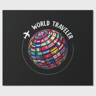 World Traveller Map, World Flags Traveller, Countr Wrapping Paper