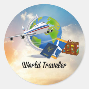 World Traveller, packed and ready to go Classic Round Sticker
