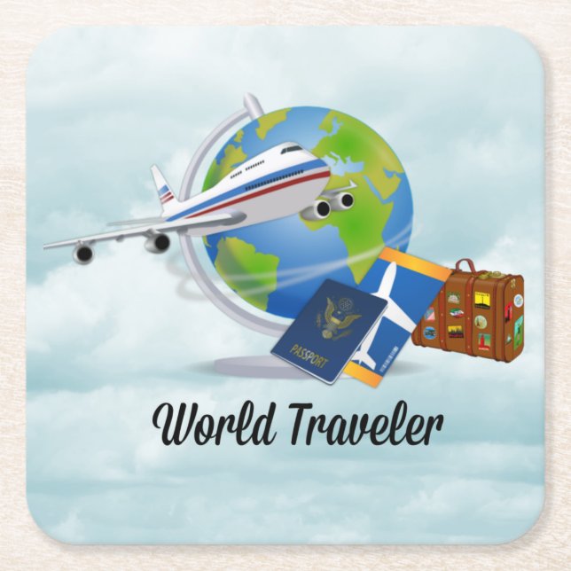 World Traveller, packed and ready to go, Square Paper Coaster (Front)