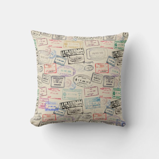 World Traveller Passport Stamp Pattern Throw Pillow (Front)