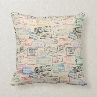 World Traveller Passport Stamp Pattern Throw Pillow