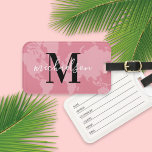World Traveller Pink Map Custom Monogram Name Luggage Tag<br><div class="desc">Travel the world in style! This modern luggage tag features a muted rose pink map of the world background with black and white custom monogram that can be personalized with your first or last name and initial letter.</div>