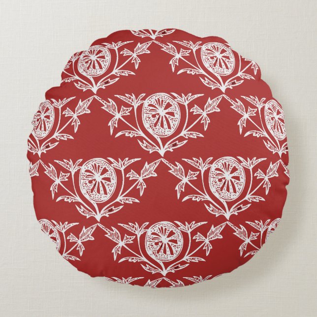 World Traveller Red & White Round Pillow (Front)