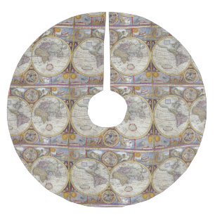 World Traveller Vintage Map Thunder_Cove Brushed Polyester Tree Skirt