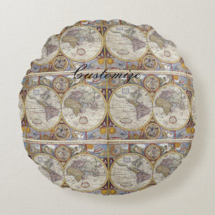 World Traveller Vintage Map Thunder_Cove Round Pillow
