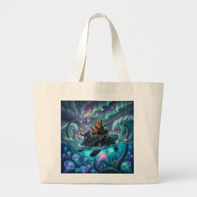 world turtle large tote bag (Front)