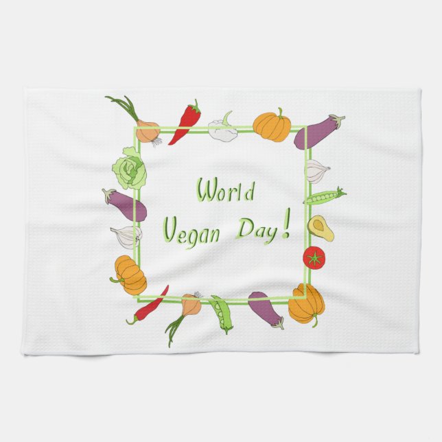 World Vegetarian Day Minimalist Cute     Kitchen Towel (Horizontal)