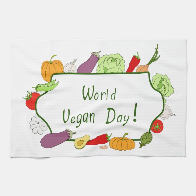 World Vegetarian Day Minimalist Cute     Kitchen Towel (Horizontal)