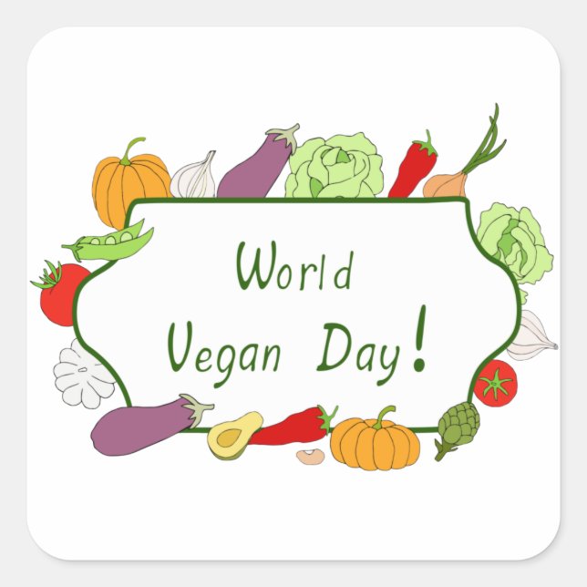 World Vegetarian Day Minimalist Cute     Square Sticker (Front)
