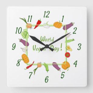 World Vegetarian Day Minimalist Cute     Square Wall Clock